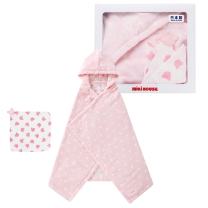 ミキハウス バスポンチョ&ガーゼハンカチセット 白×ピンク【rm233029p05】